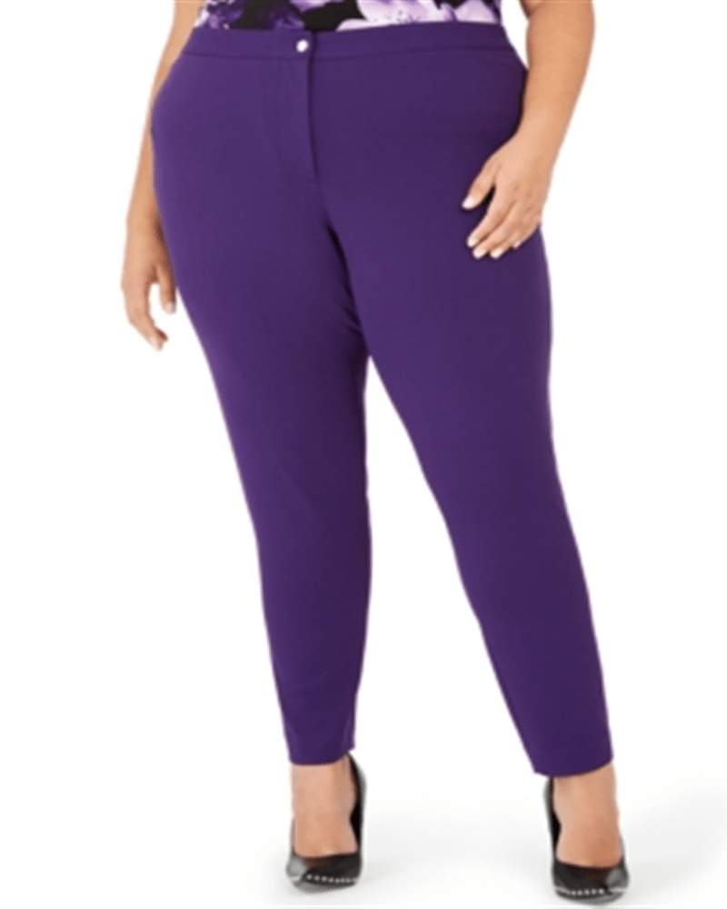 Front of a model wearing a size 20W Calvin Klein Women's Highline Skinny Pants Purple 20W in Purple by Calvin Klein. | dia_product_style_image_id:309221